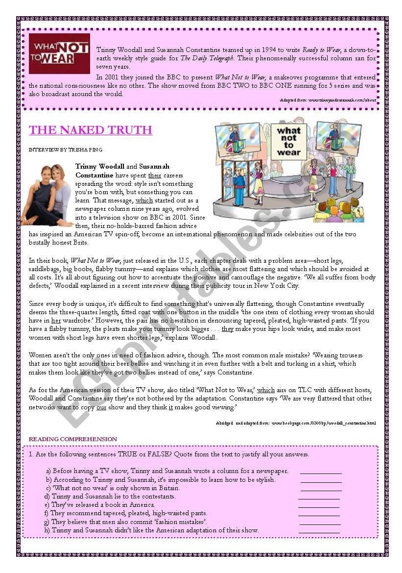 WHAT NOT TO WEAR Reading Comprehension Grammar ESL Worksheet By Elisabeteguerreiro