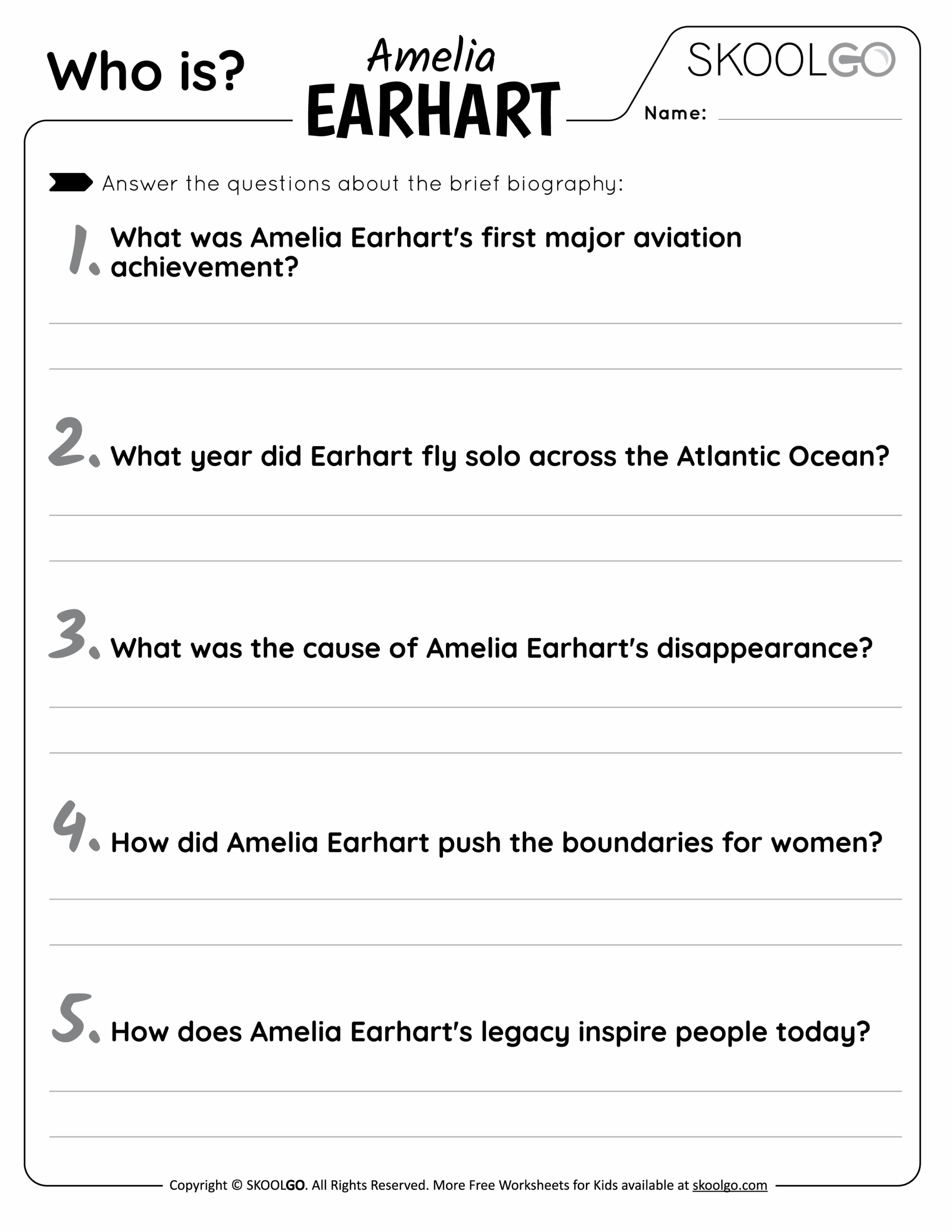 Who Is Amelia Earhart Free Worksheet For Kids SKOOLGO