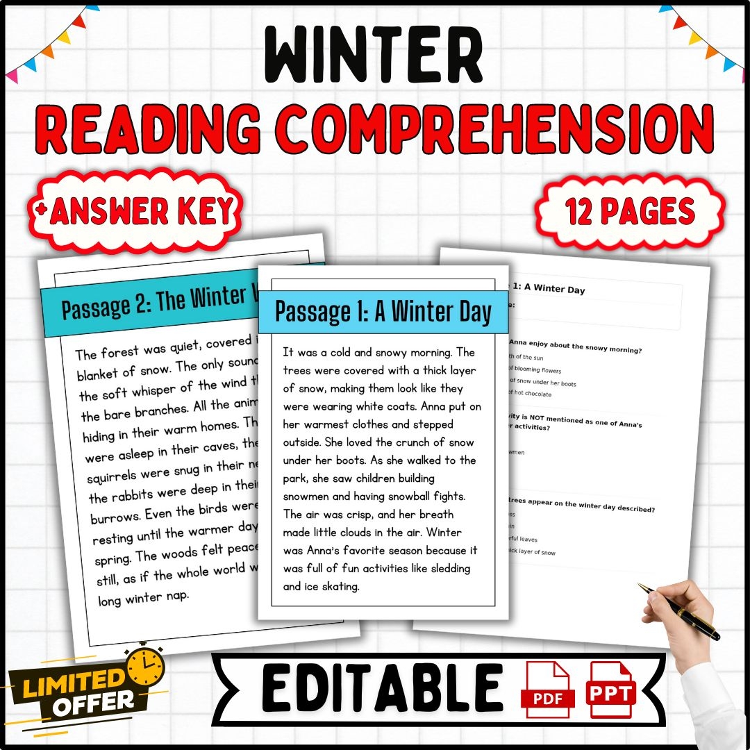 Winter Themed Reading Comprehension Passages 2nd To 5th Grade 