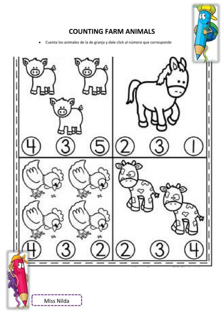 Worksheet Farm Animals Coloring preschool primary b w Abcteach Worksheets Library