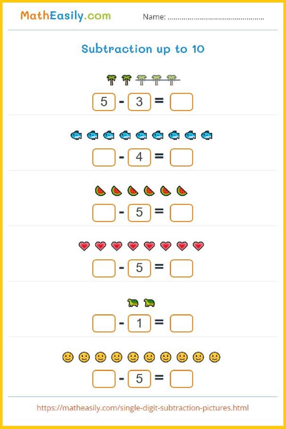 Subtraction Printable Worksheets Free