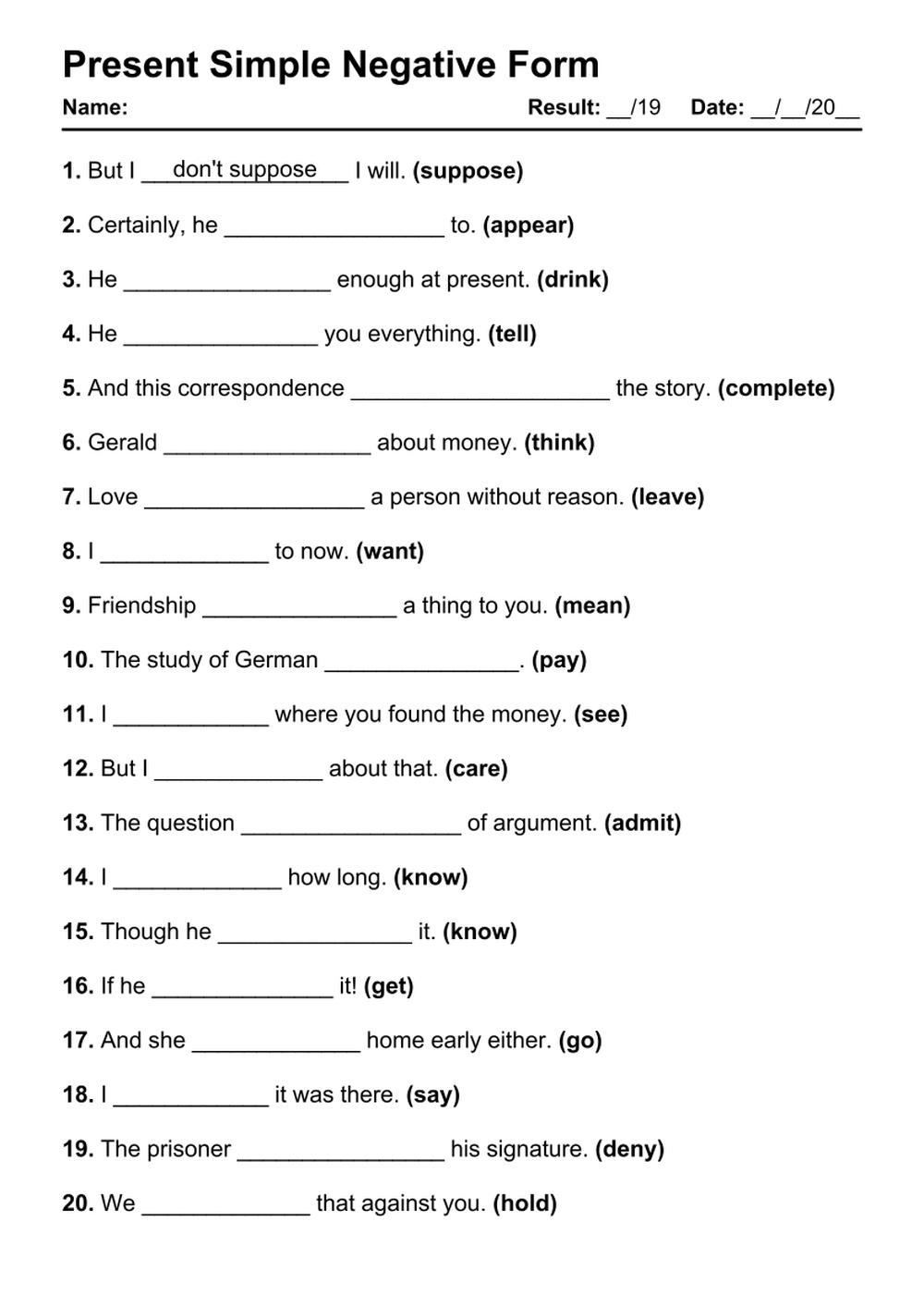 Free Printable Present Tense Verb Worksheets