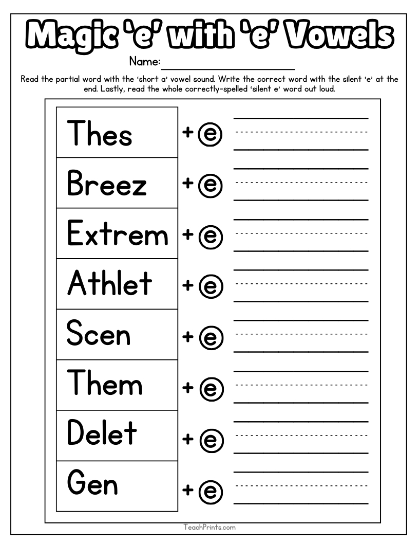 13 Magic E Worksheets Free PDF Printables Teach Prints