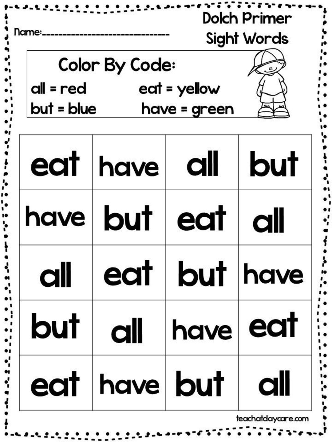 13 Printable Color The Dolch Primer Sight Words Worksheets Prek Kindergarten Handwriting And Spelling Activity Etsy