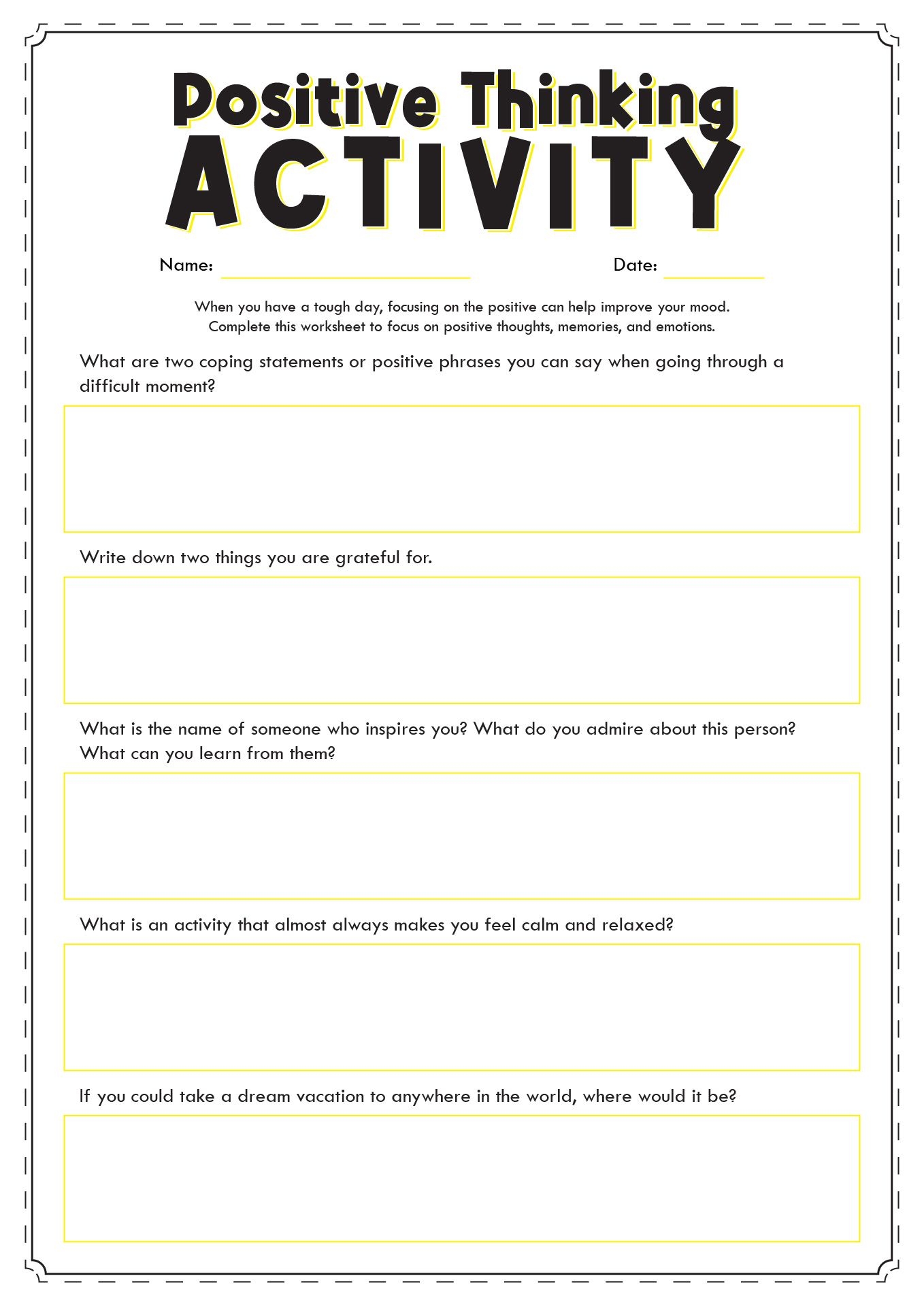15 Positive Thinking Worksheets Printable