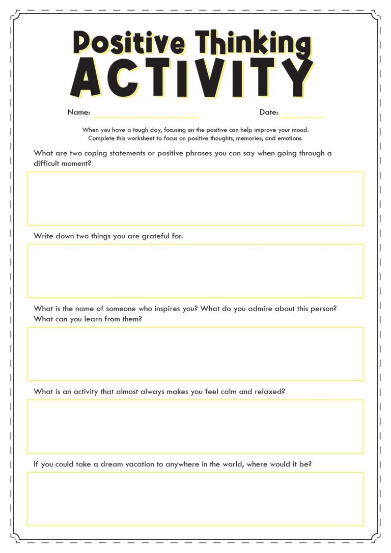 15 Positive Thinking Worksheets Printable