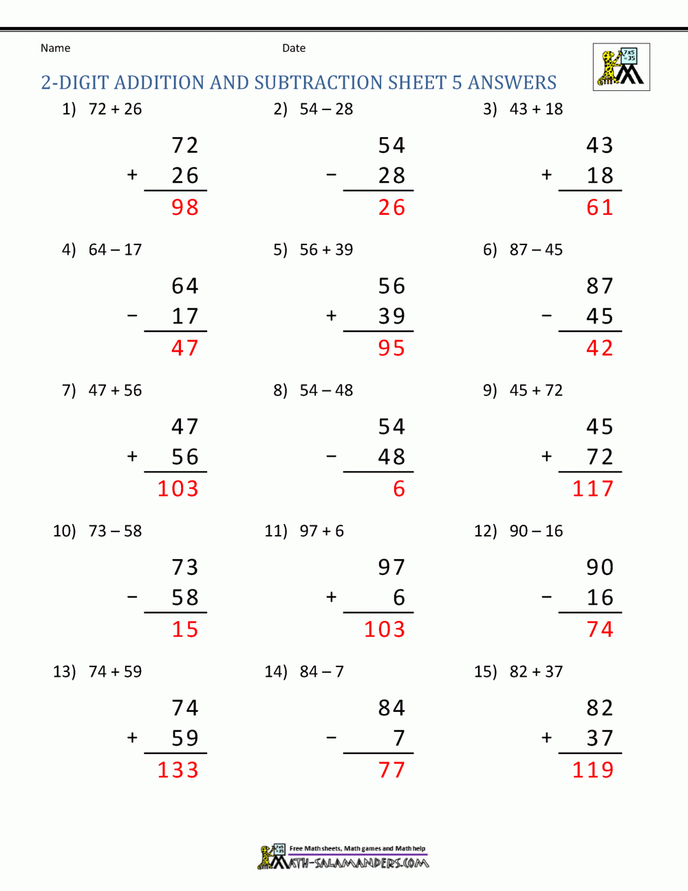 Two Digit Math Worksheets