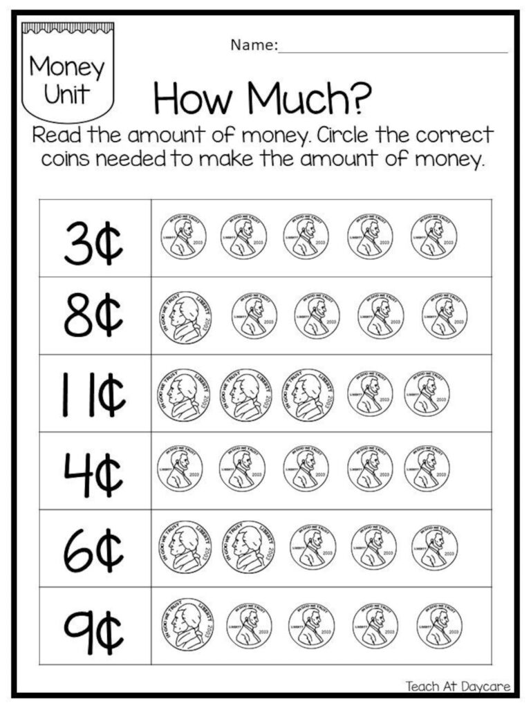 25 Circle The Correct Amount Of Money Worksheets Kindergarten Thru 3rd Grade Math Child Finances Etsy