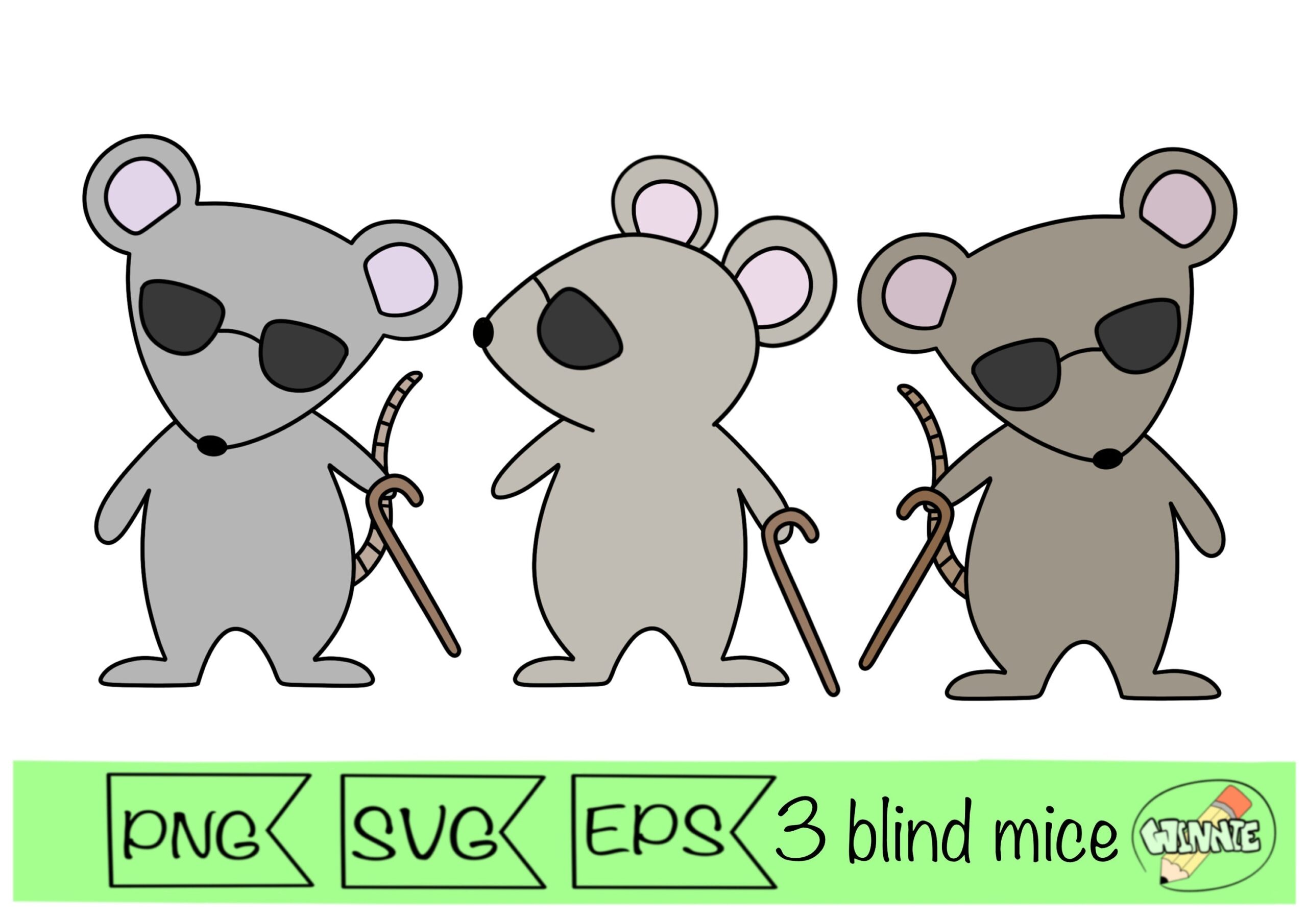 3 Blind Mice Clipart Digital Download Mouse Stickers Cute 3 Blind Mice Clip Art Etsy UK