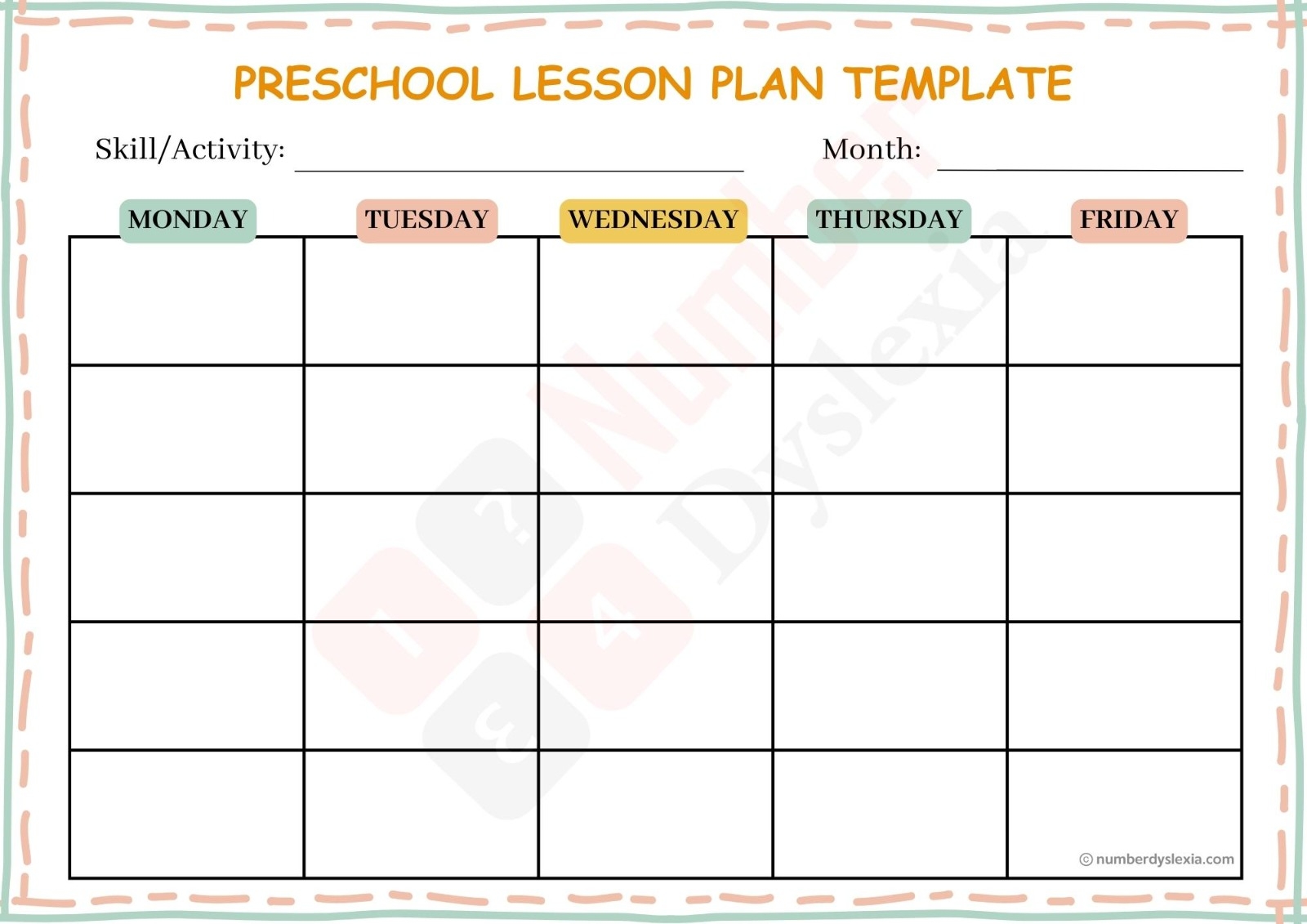 3 Printable Preschool Lesson Plan Templates PDF Included Number Dyslexia
