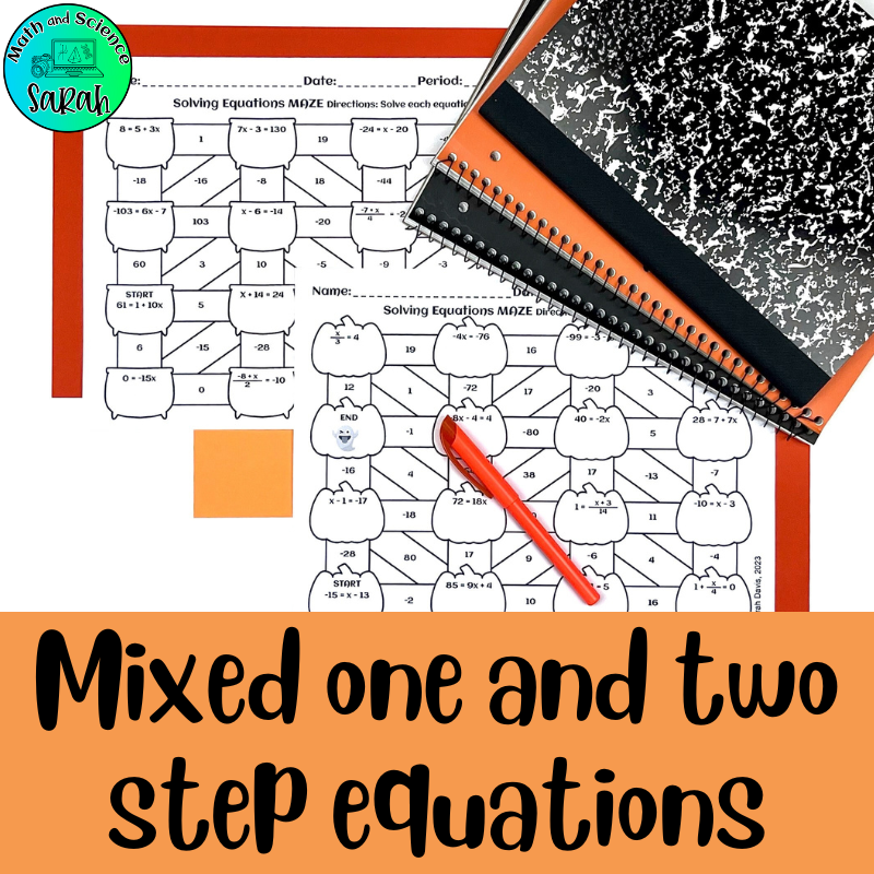 4 Solving One U0026 Two Step Equations Halloween Mazes Algebra Worksheet Activities Math And Science Sarah