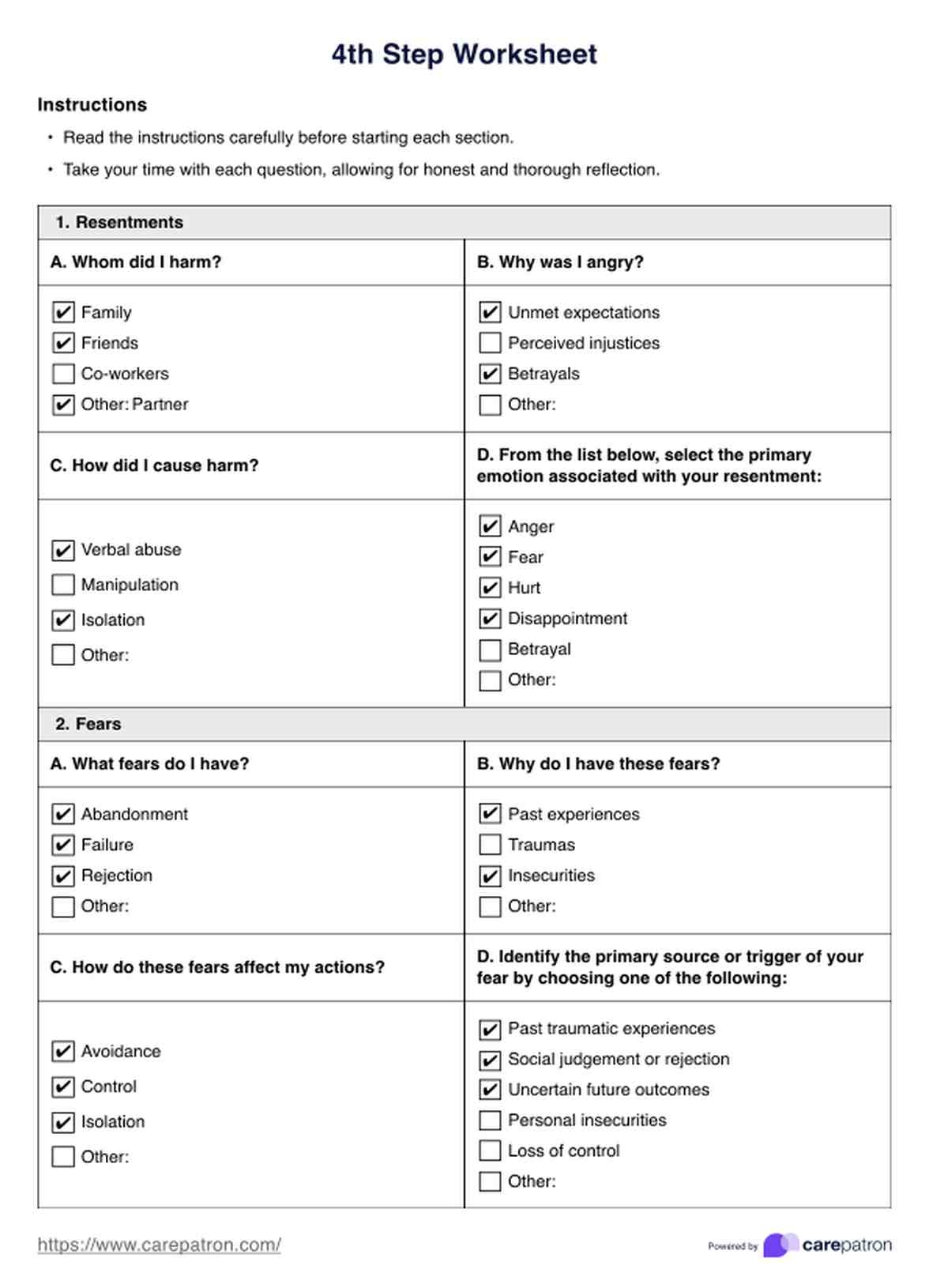 4th Step Worksheet U0026 Example Free PDF Download