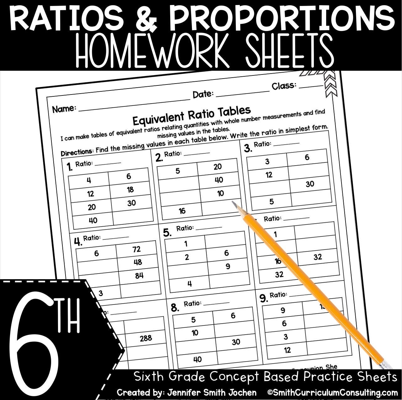 6th Grade Ratios And Proportions Homework Sheets Practice Sheets 