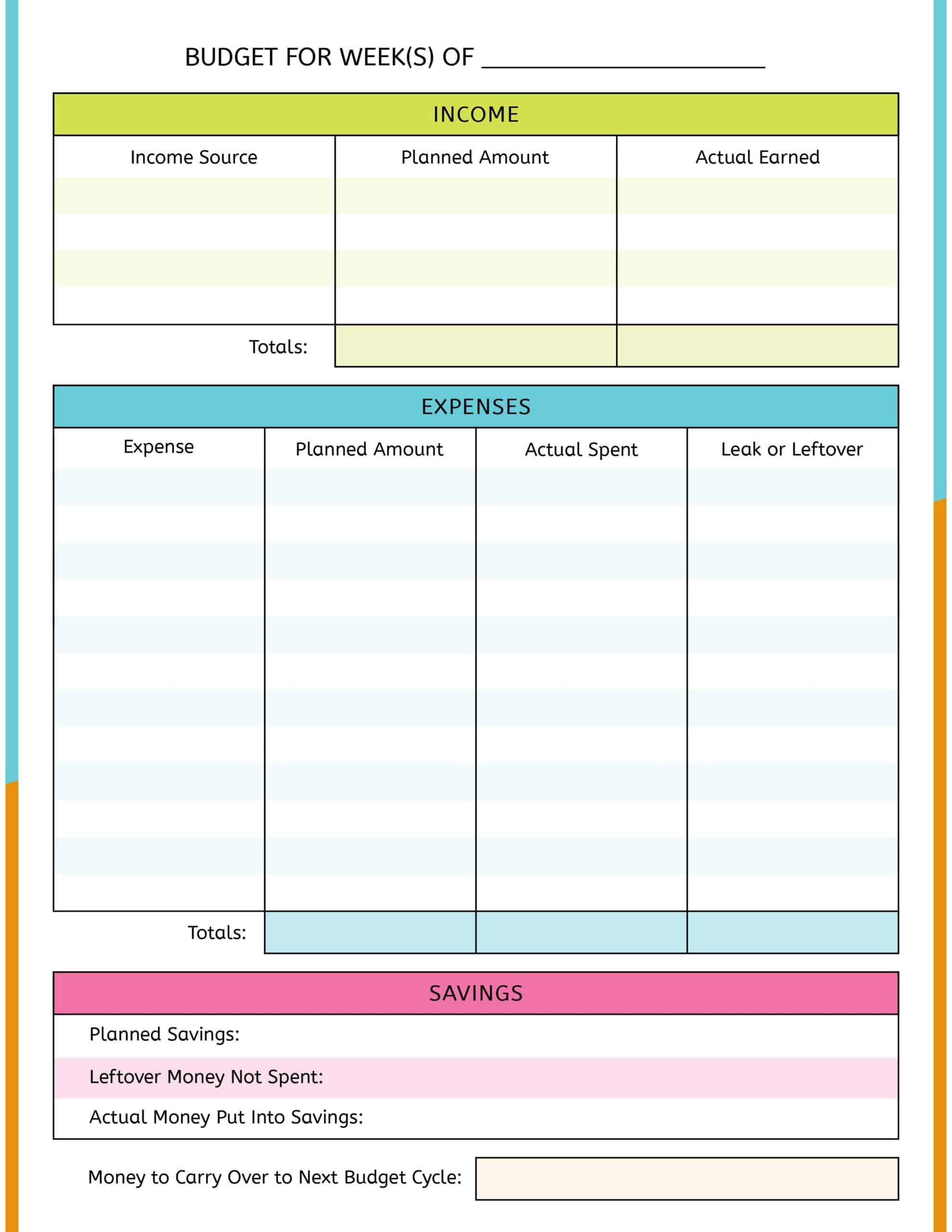 Free Printable Teaching Budgeting Worksheets