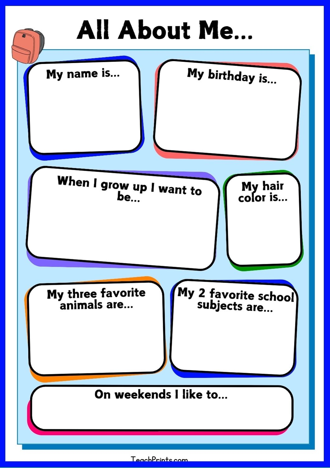 9 Free All About Me Worksheets Printables Teach Prints