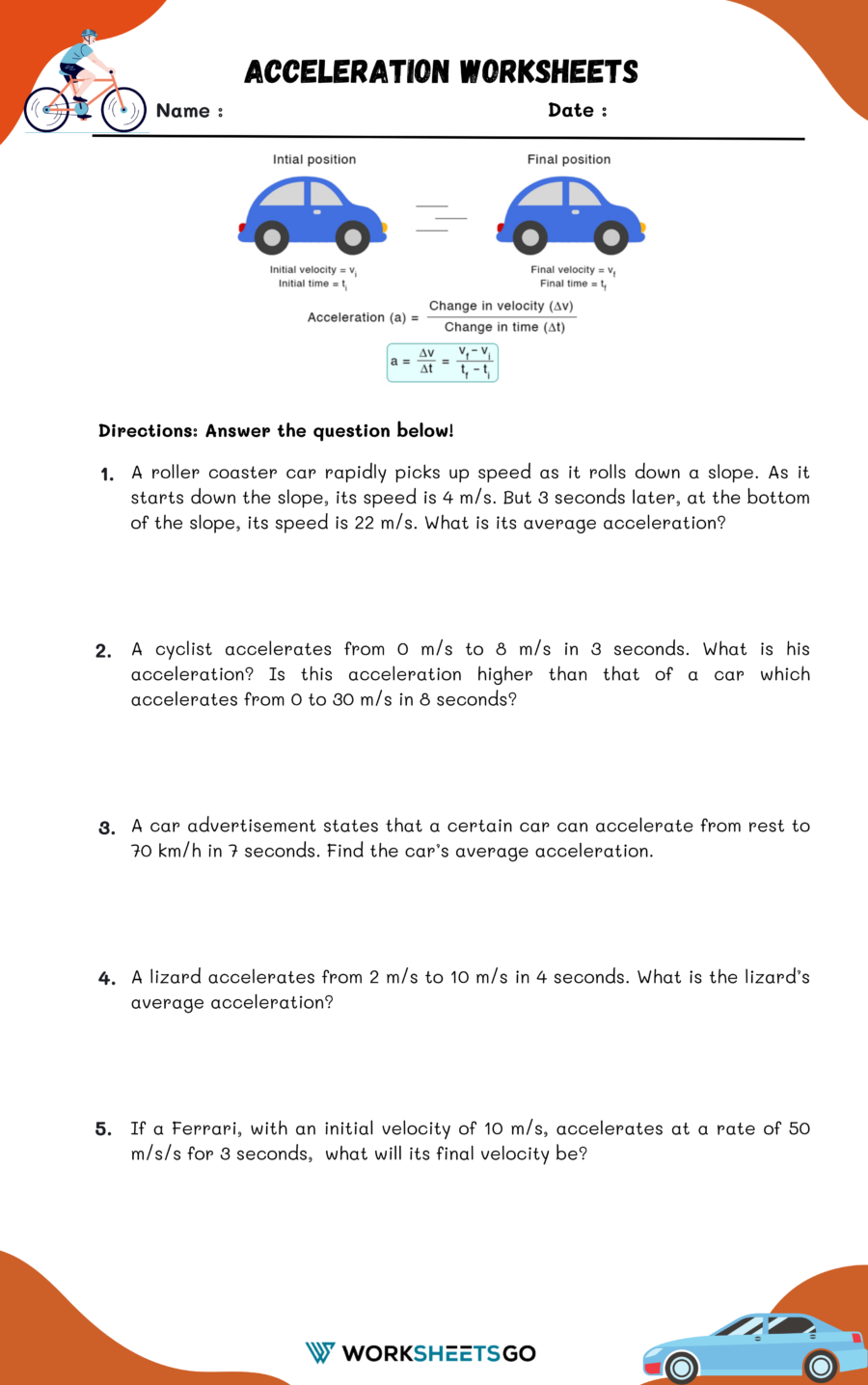 Acceleration Worksheets WorksheetsGO
