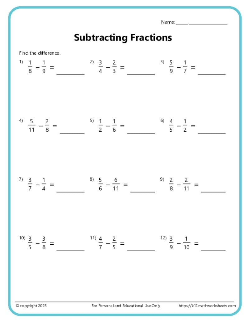 Adding And Subtracting Fractions Worksheets