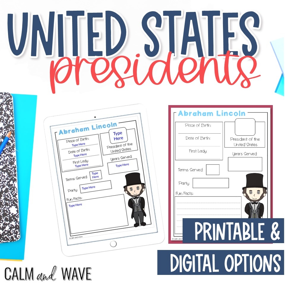 All United States President Fact Worksheets Free Printable Digital Resource Homeschool Unit Study Calm U0026 Wave
