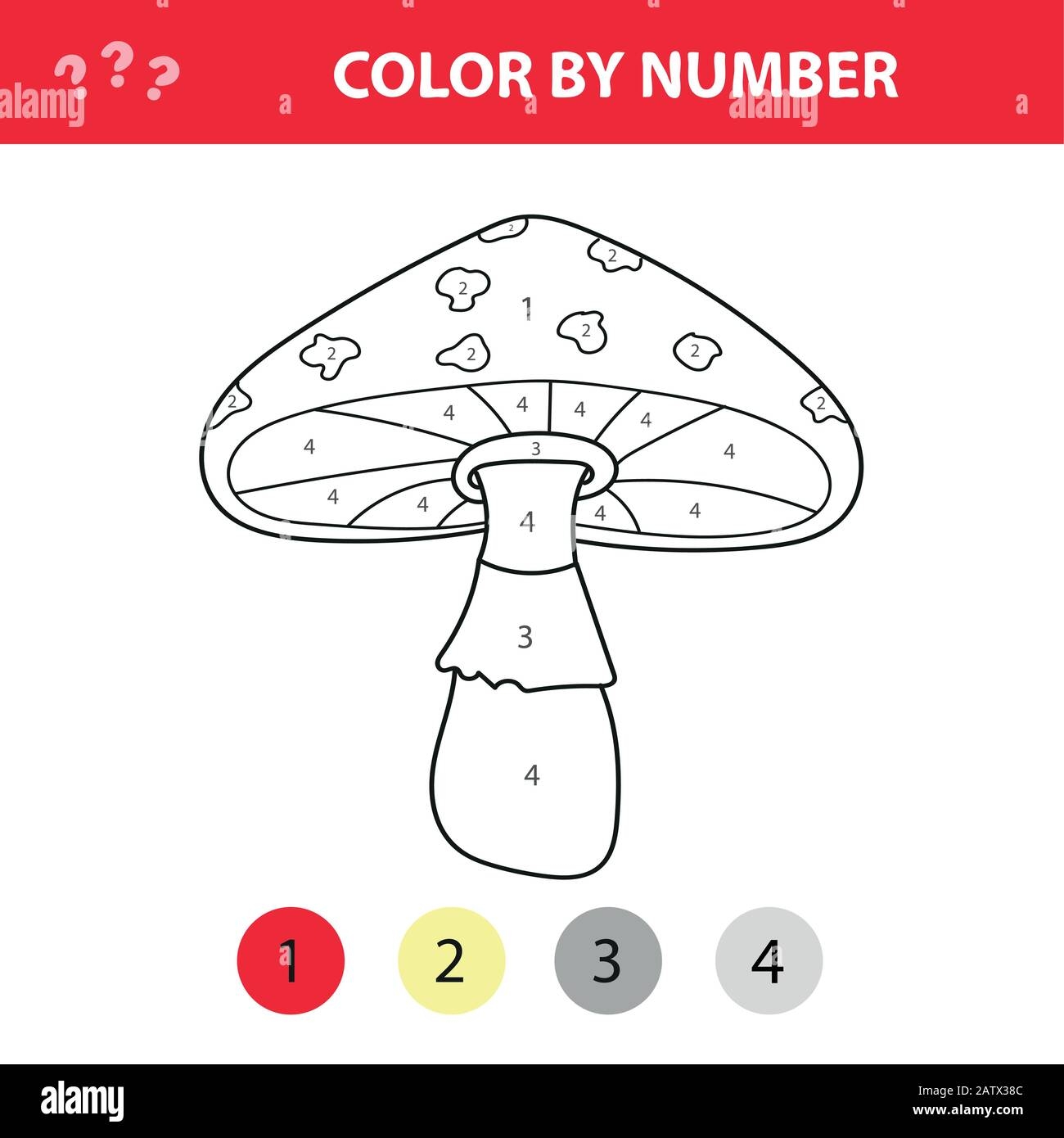 Amanita Mushroom Or Fungi Painting Page Color By Numbers Worksheet For Education Game For Preschool Kids Stock Vector Image U0026 Art Alamy