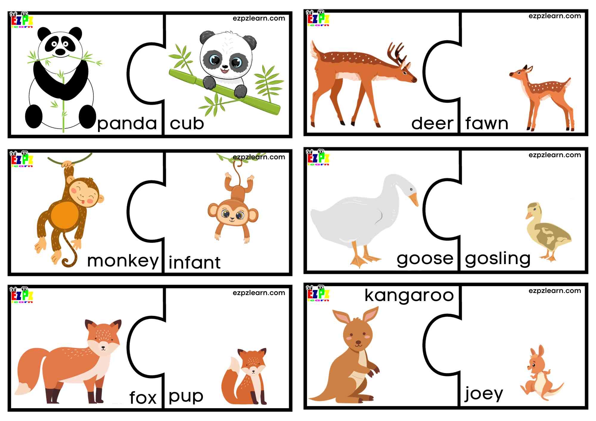 Animals And Their Young Puzzle Match Game 3 For Preschool Kindergarten And English Language Learners Free Printable PDF Ezpzlearn Animals And Their Young Puzzle Match Game 3 For Preschool Kindergarten And English Language Learners Free Printable PDF Ezpzlearn