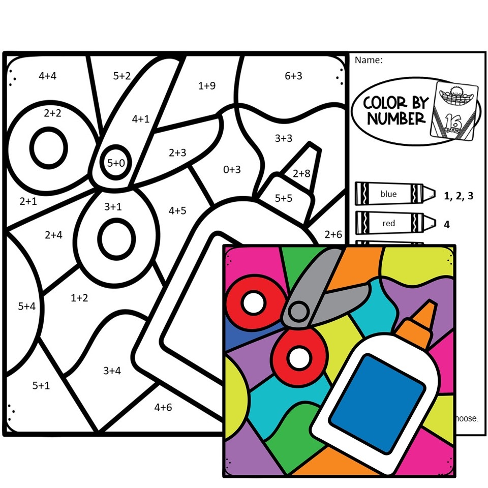 Kindergarten Coloring Math Addition Worksheets