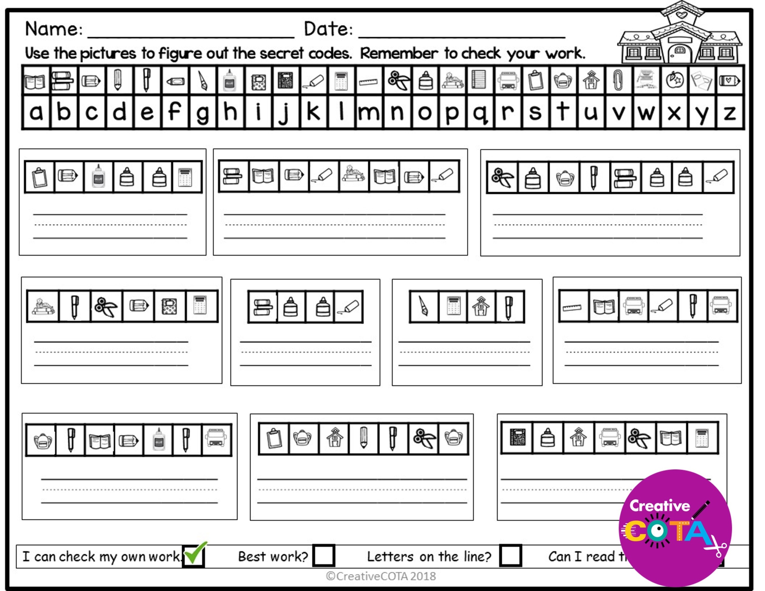 Kids Free Printable Secret Code Worksheets