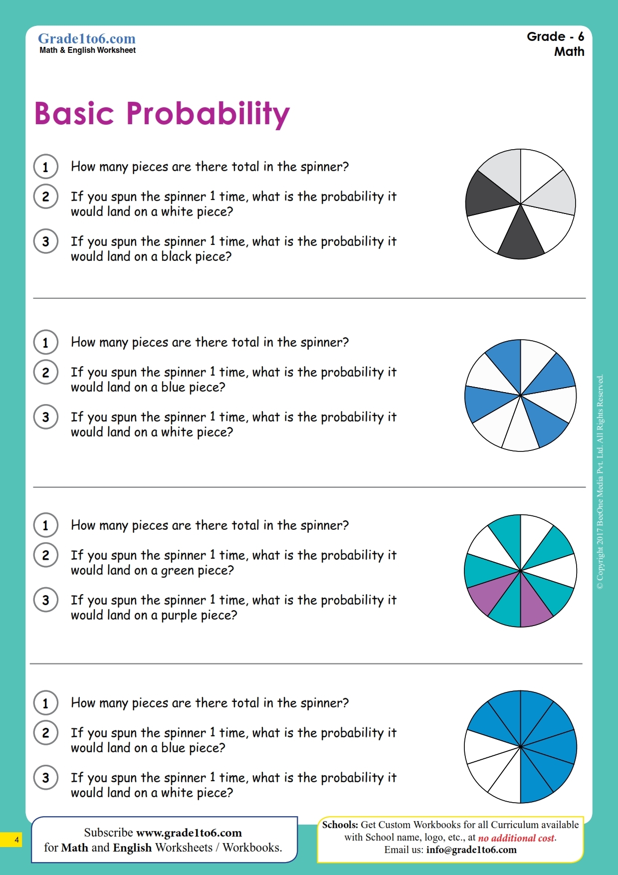 Basic Probability Worksheet Grade1to6 Worksheets Library