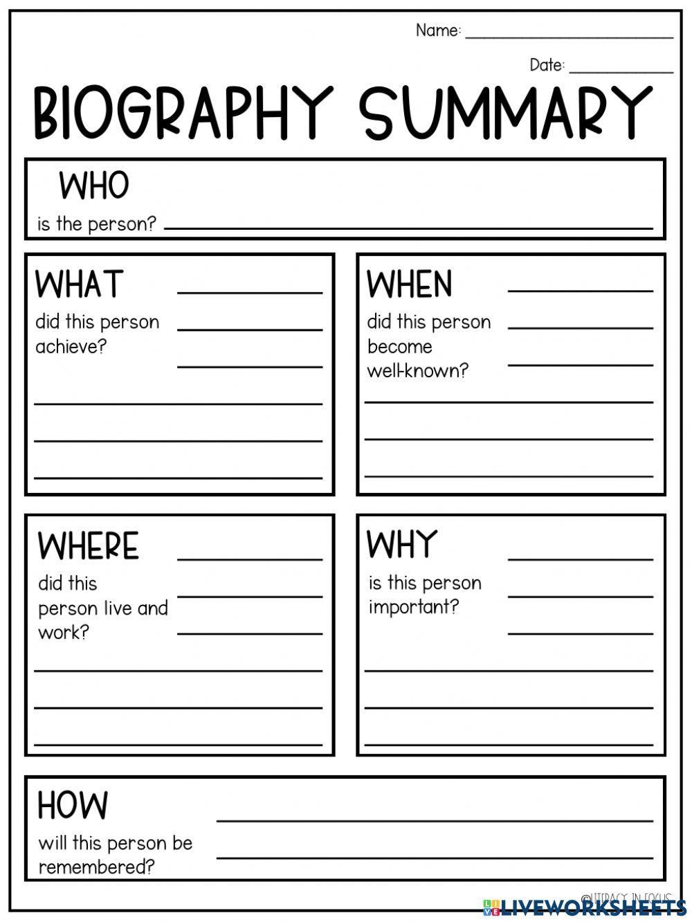 Biography Graphic Organizer Exercise Live Worksheets 