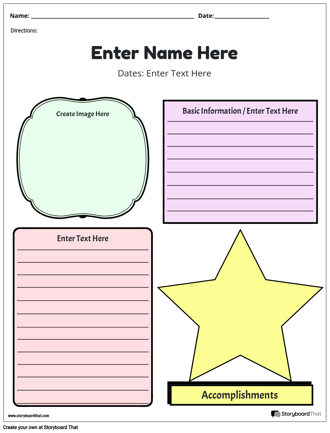 Template Free Printable Biography Worksheets