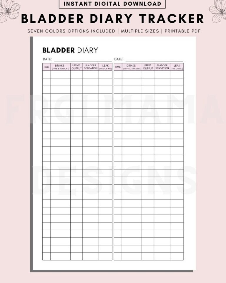 Bladder Diary Tracker Printable Urination Events Features