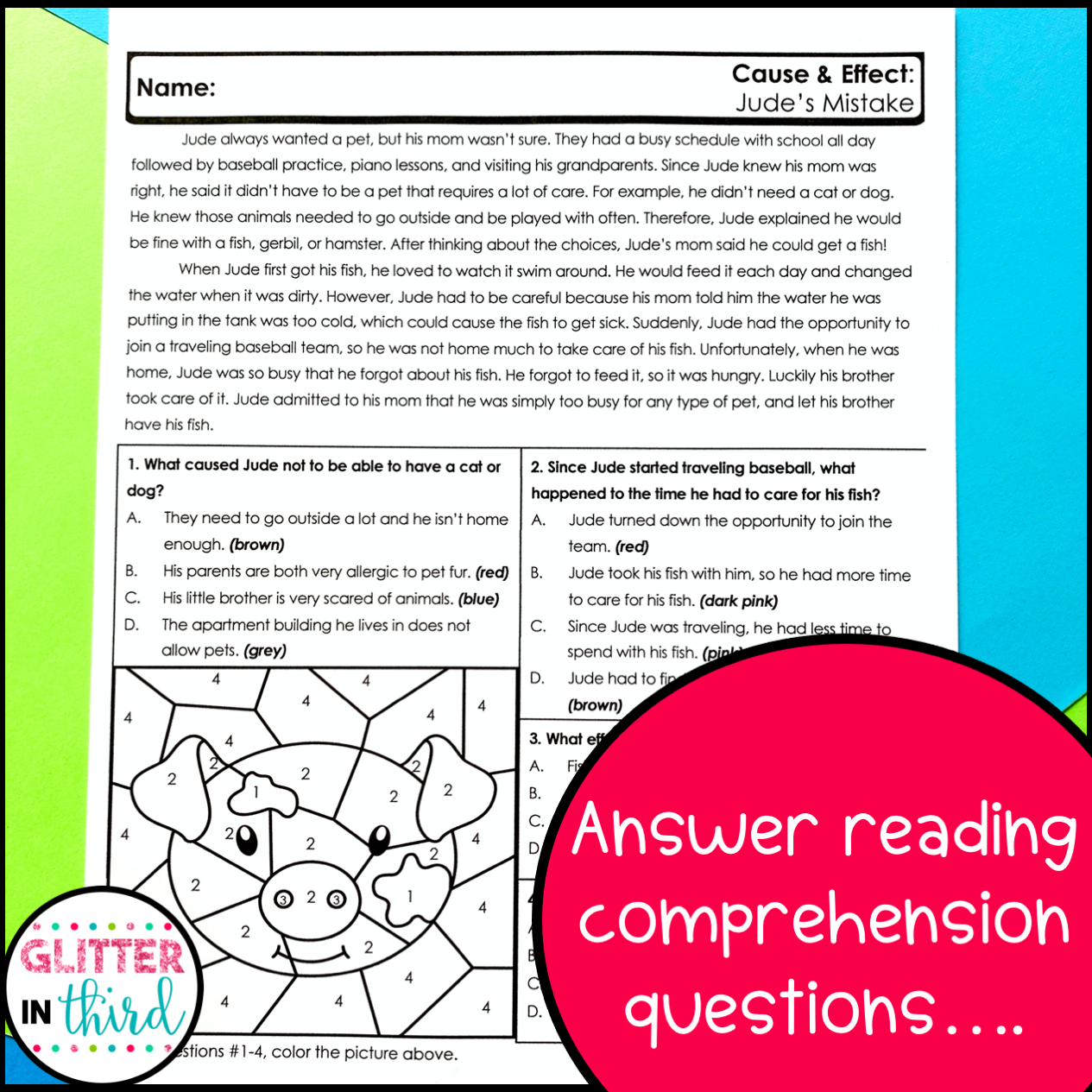 Cause U0026 Effect Color By Number Worksheets Glitter In Third Cause U0026 Effect Color By Number Worksheets Glitter In Third