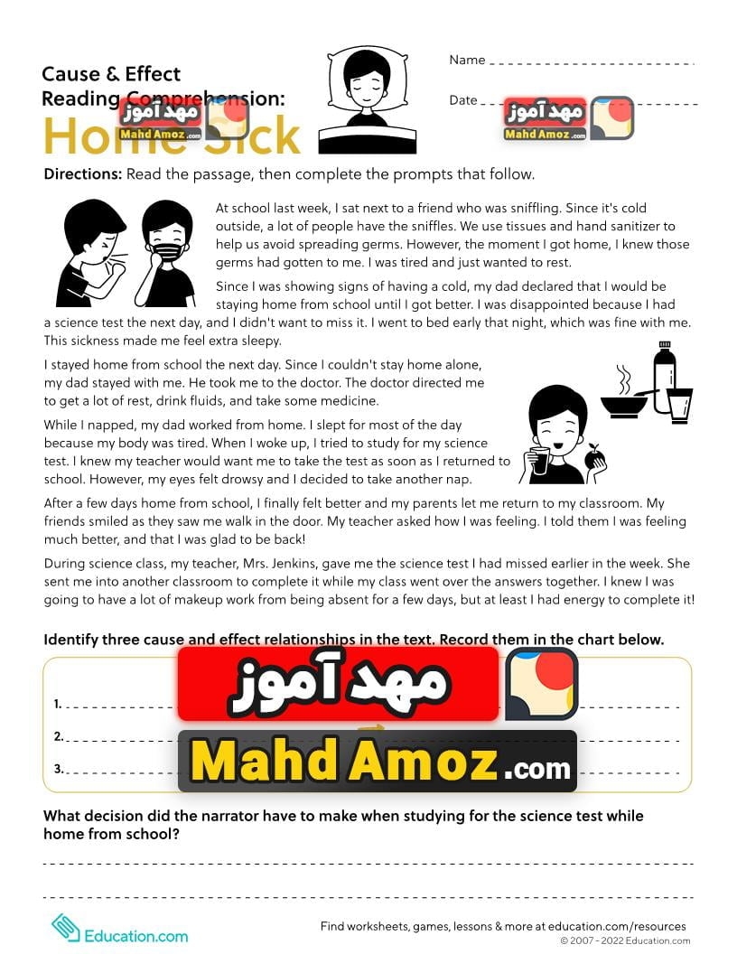 Cause U0026 Effect Reading Comprehension Home Sick Cause U0026 Effect Reading Comprehension Home Sick