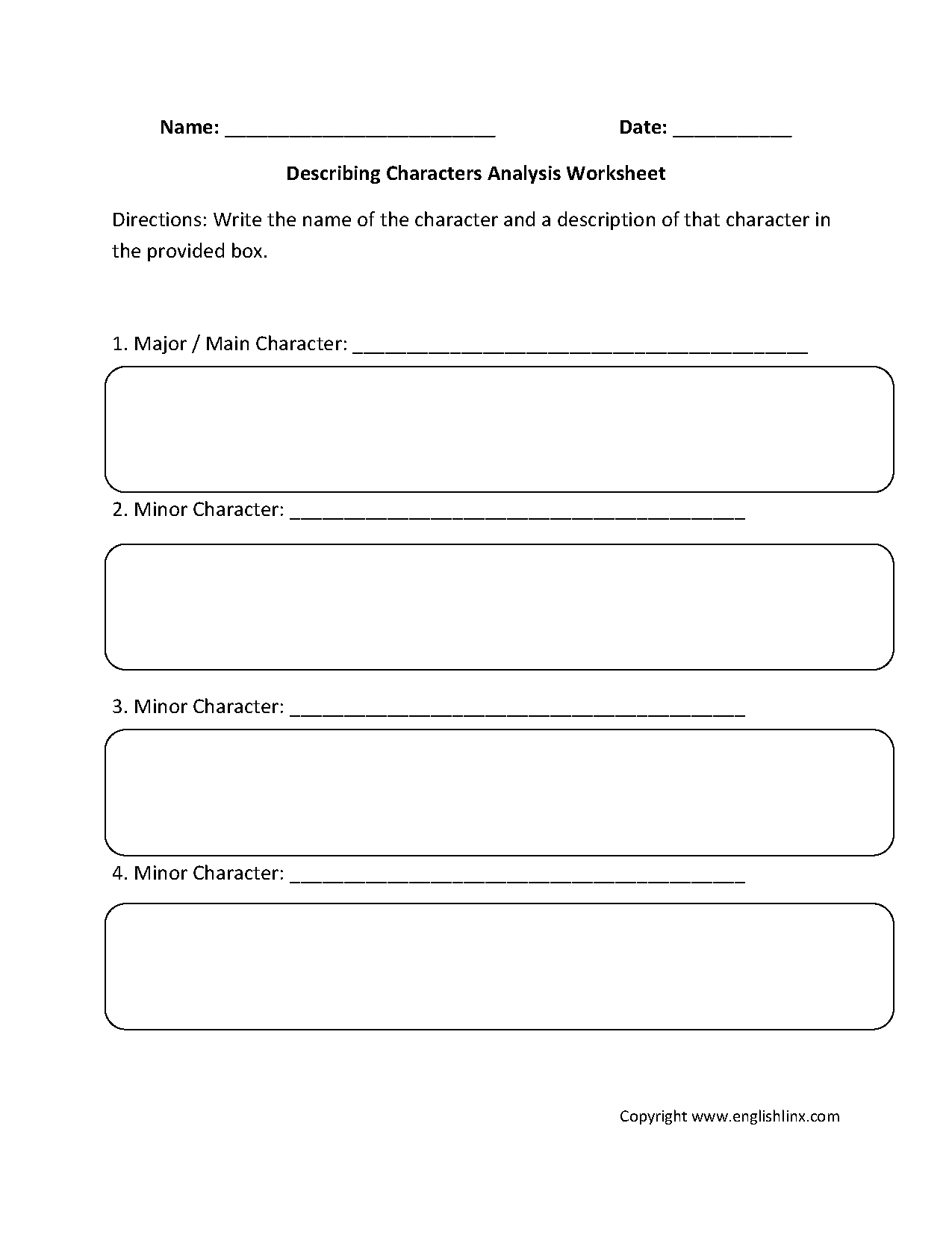 Character Analysis Worksheets Describing Character Analysis 