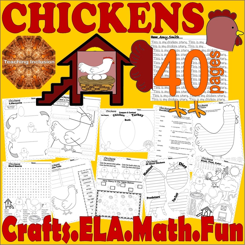 Chickens Life Cycle NO PREP Activities Worksheets ELA Science Math Craft Zoology Classful