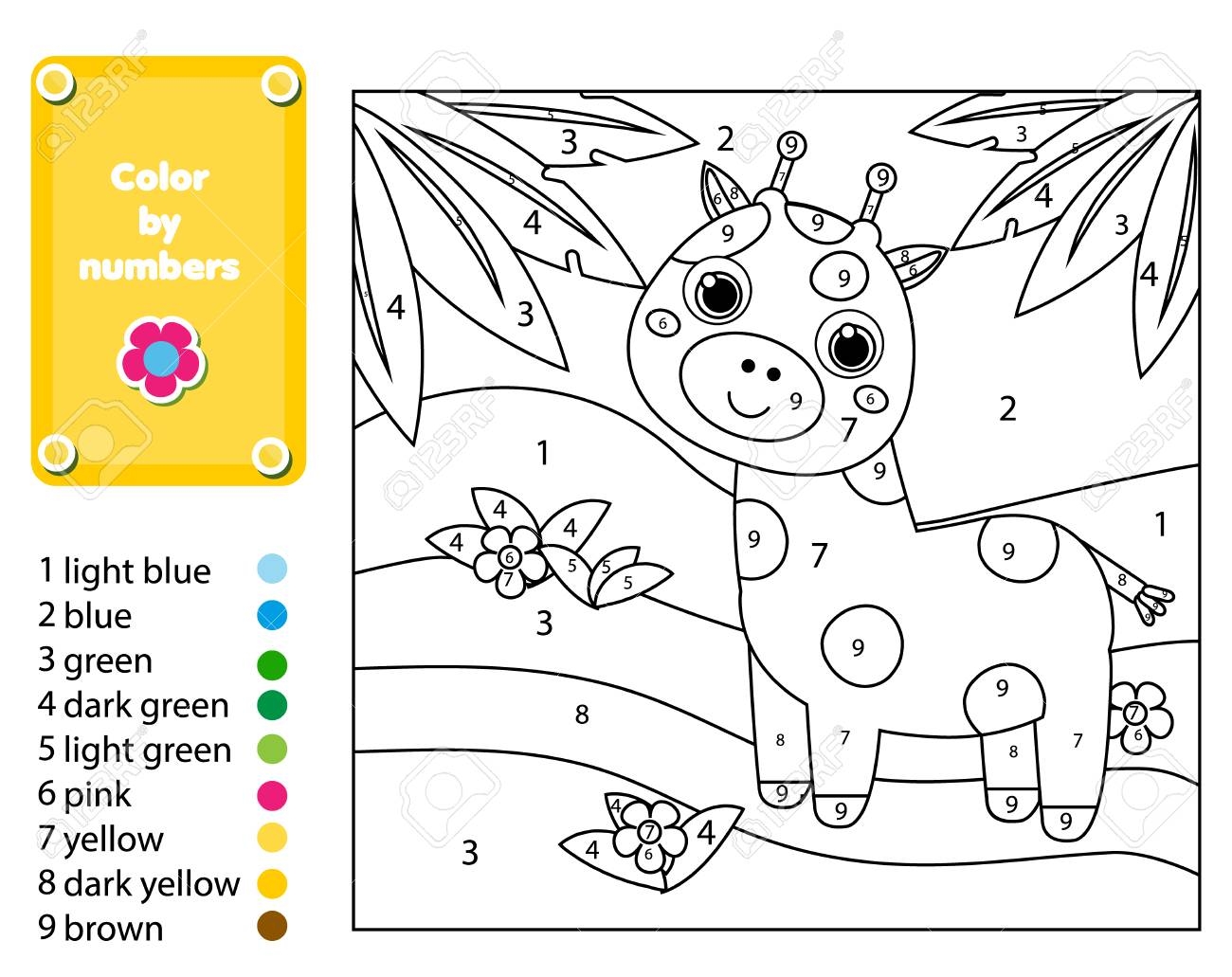 Children Educational Game Coloring Page With Giraffe In Jungle Color By Numbers Printable Activity Worksheet For Toddlers And Pre School Age Animals Theme Stock Photo Picture And Royalty Free Image Image 101187352 