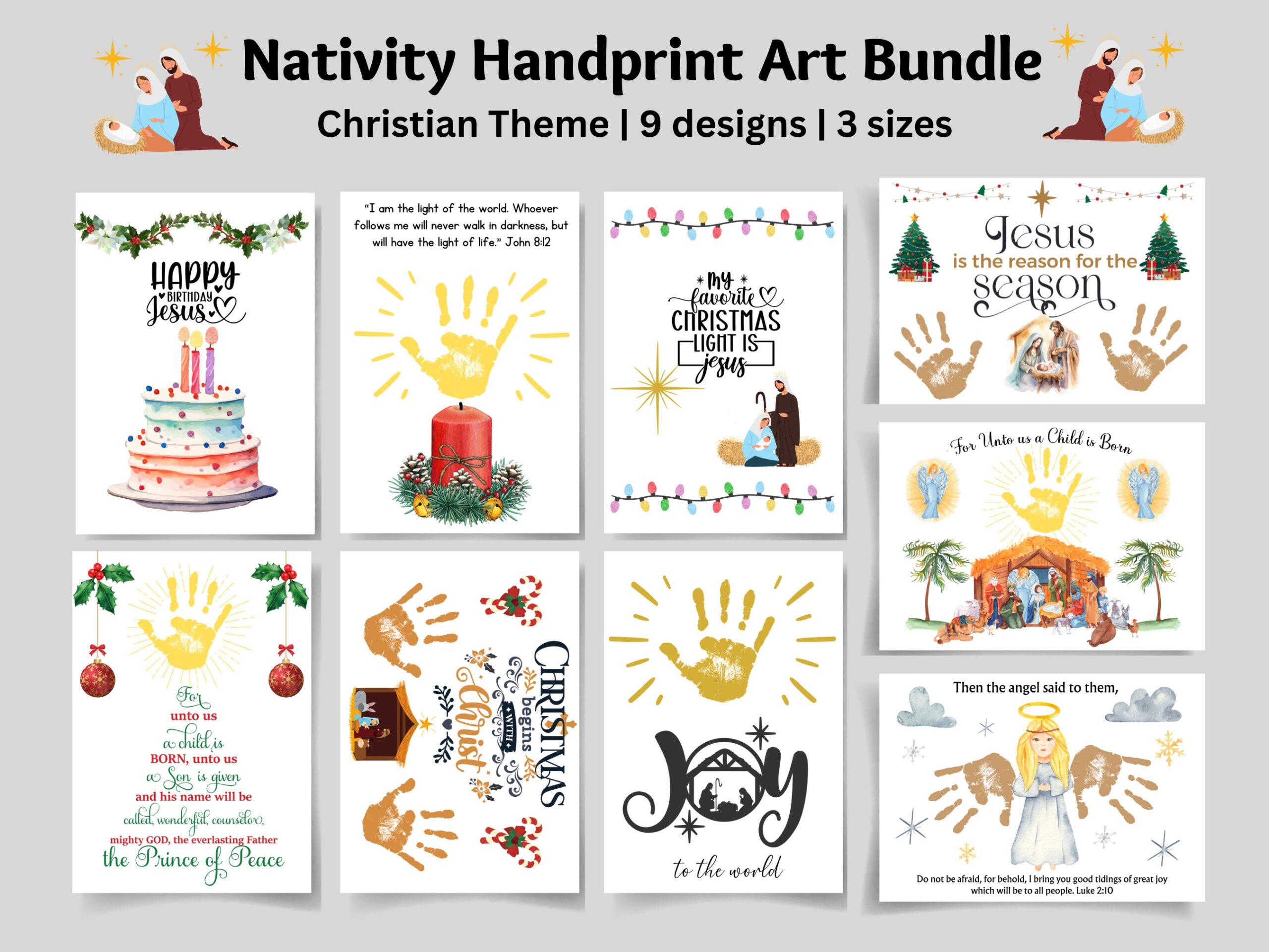 Christian Christmas Handprint Art Bundle Nativity Handprint Craft Printable Preschool Daycare Sunday School Craft Toddler Kid Activity Etsy