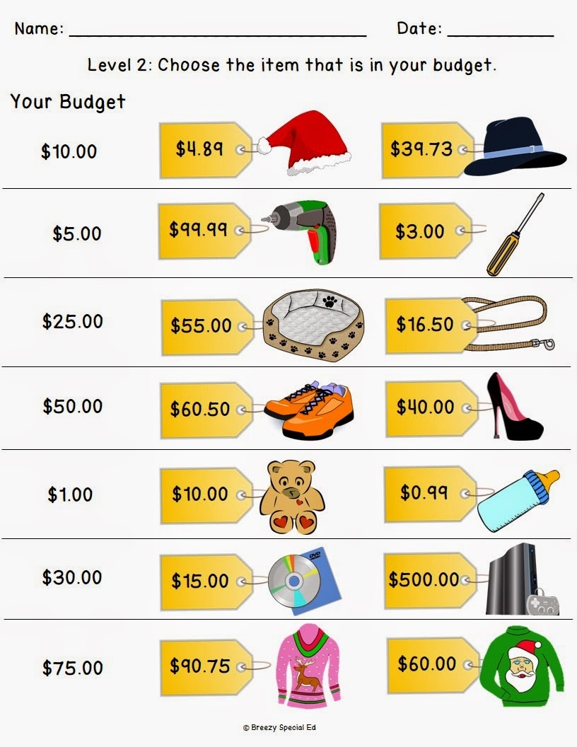 Christmas Holiday Shopping Worksheets For FREE Breezy Special Ed