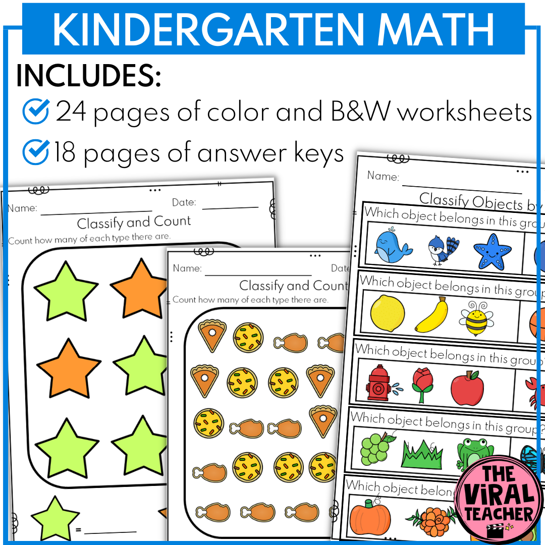 Math Sorting Worksheets For Kindergarten