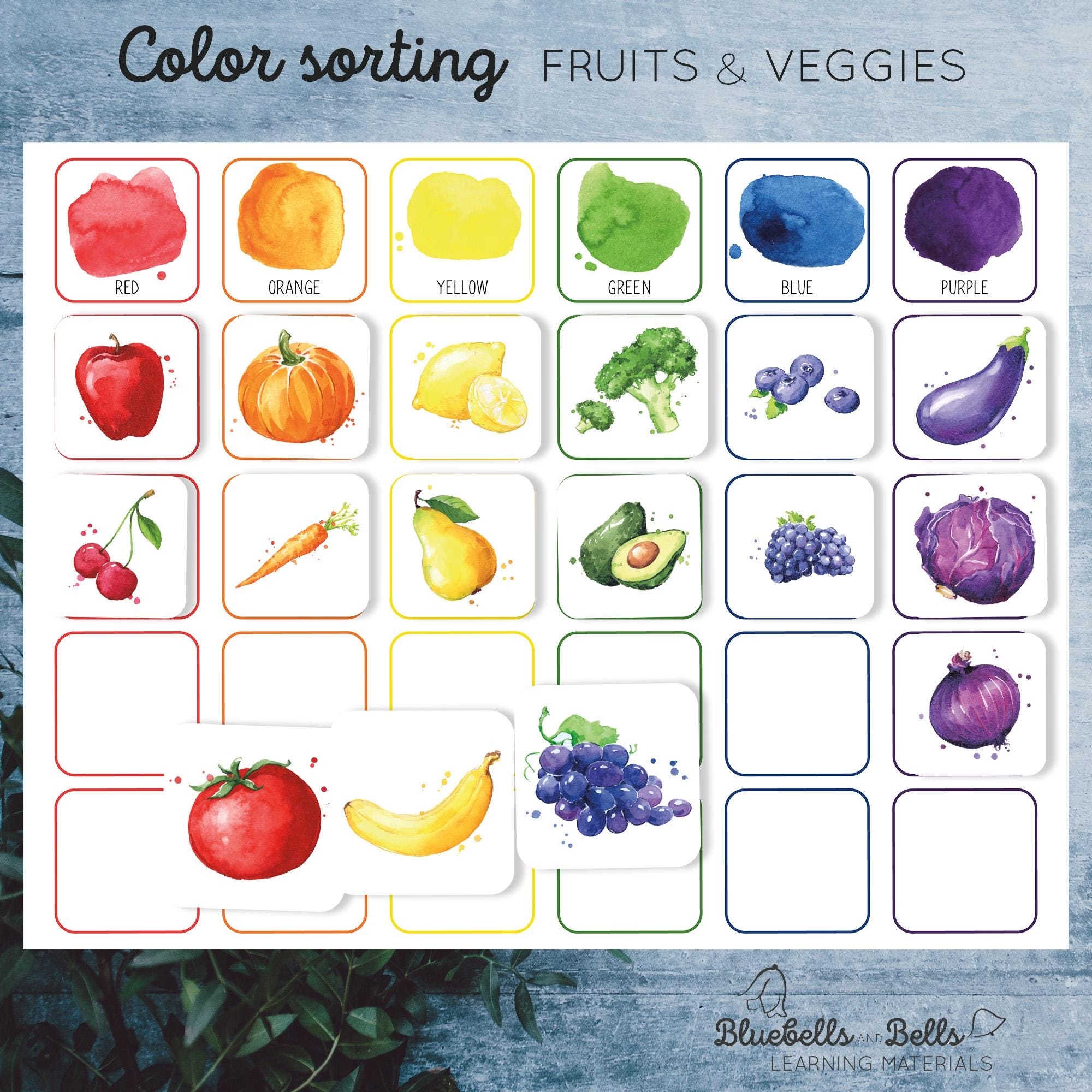 Color Matching Printable Fruits And Veggies Toddler Sorting 