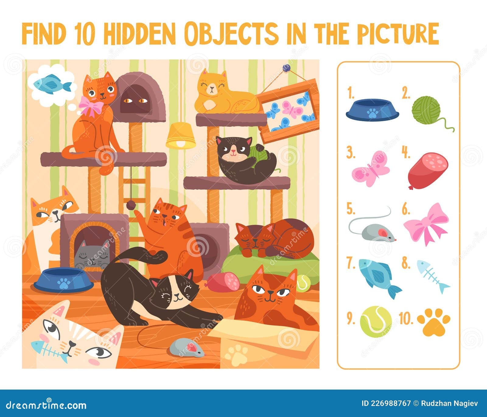 Colorful Papersheet Game Find 10 Hidden Objects In The Picture 