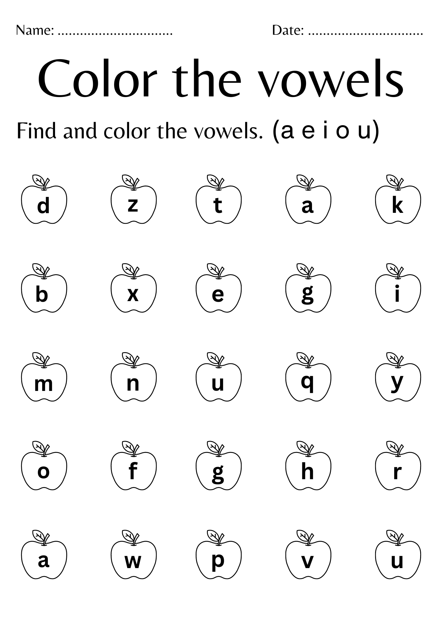Colour The Vowels Worksheets For Kindergarten A E I O U Vowels Coloring Sheets
