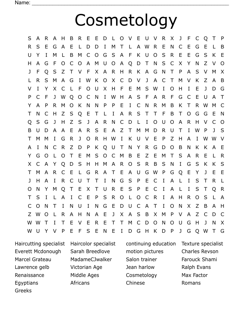 Cosmetology Word Search WordMint