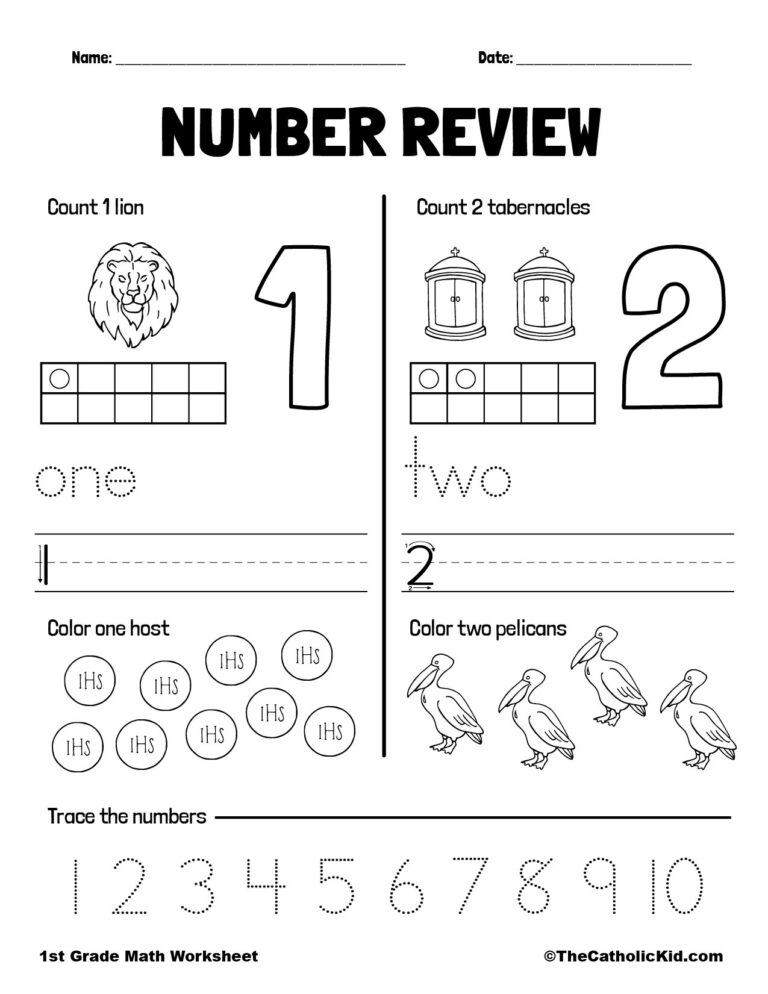 Counting Review Numbers 1 And 2 1st Grade Math Worksheet Worksheets Library