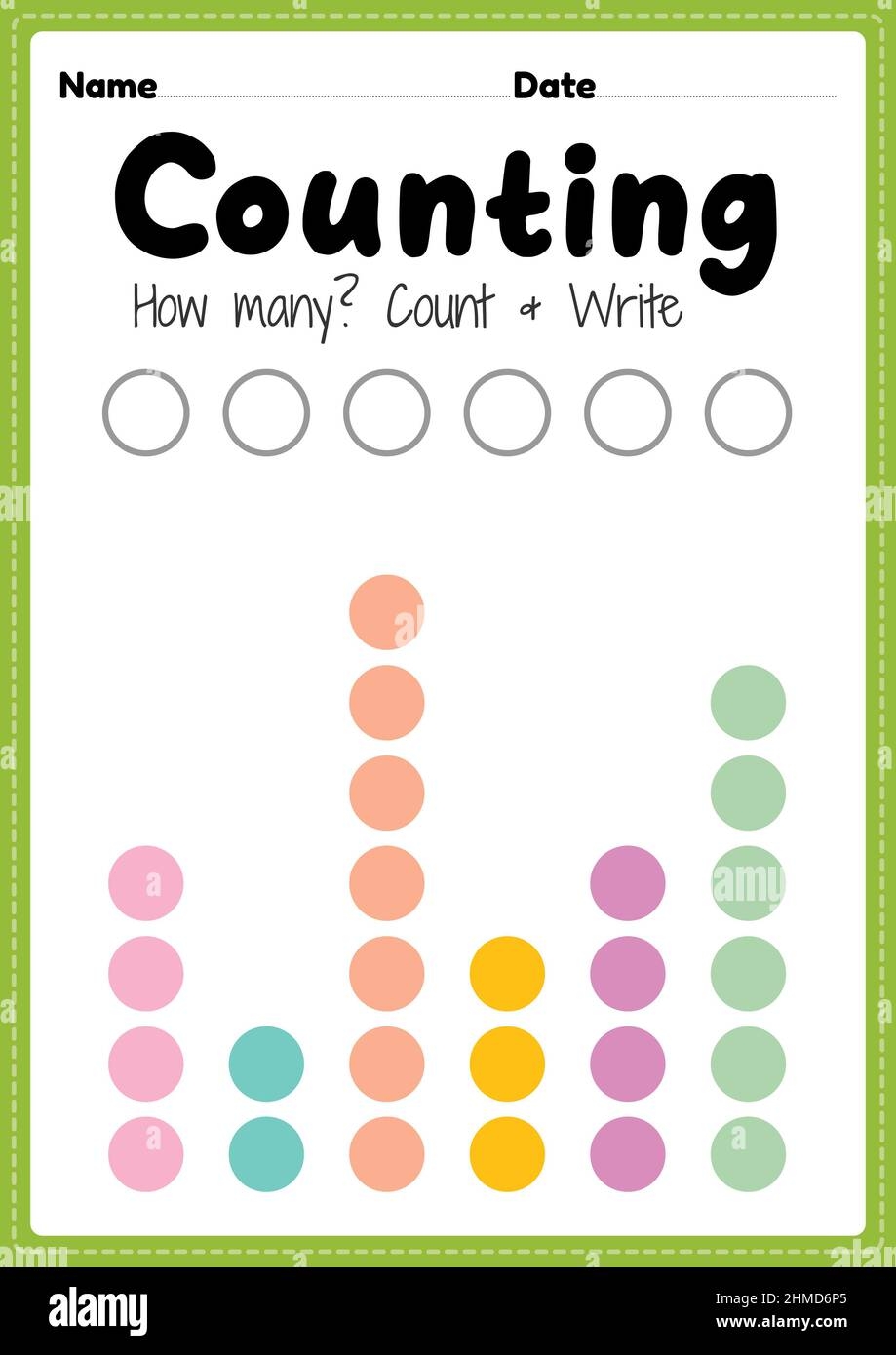 Counting Worksheet Math Printable Sheet For Preschool And Kindergarten Kids Activity To Learn Basic Mathematics Count And Write Skills Stock Photo Alamy