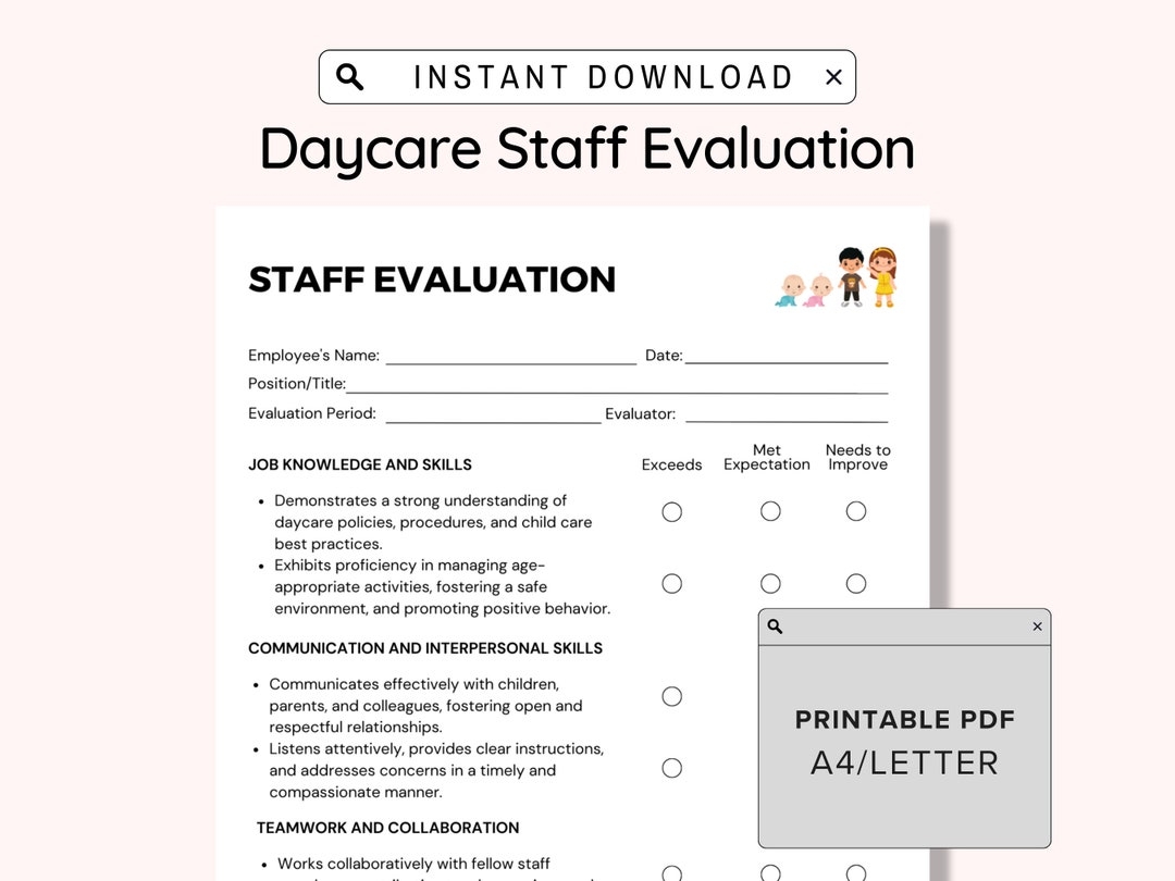 Daycare Staff Evaluation Printable childcare Center Printable Employee Self Evaluation Forms perfect For Preschool U0026 Child Care Business PDF Etsy