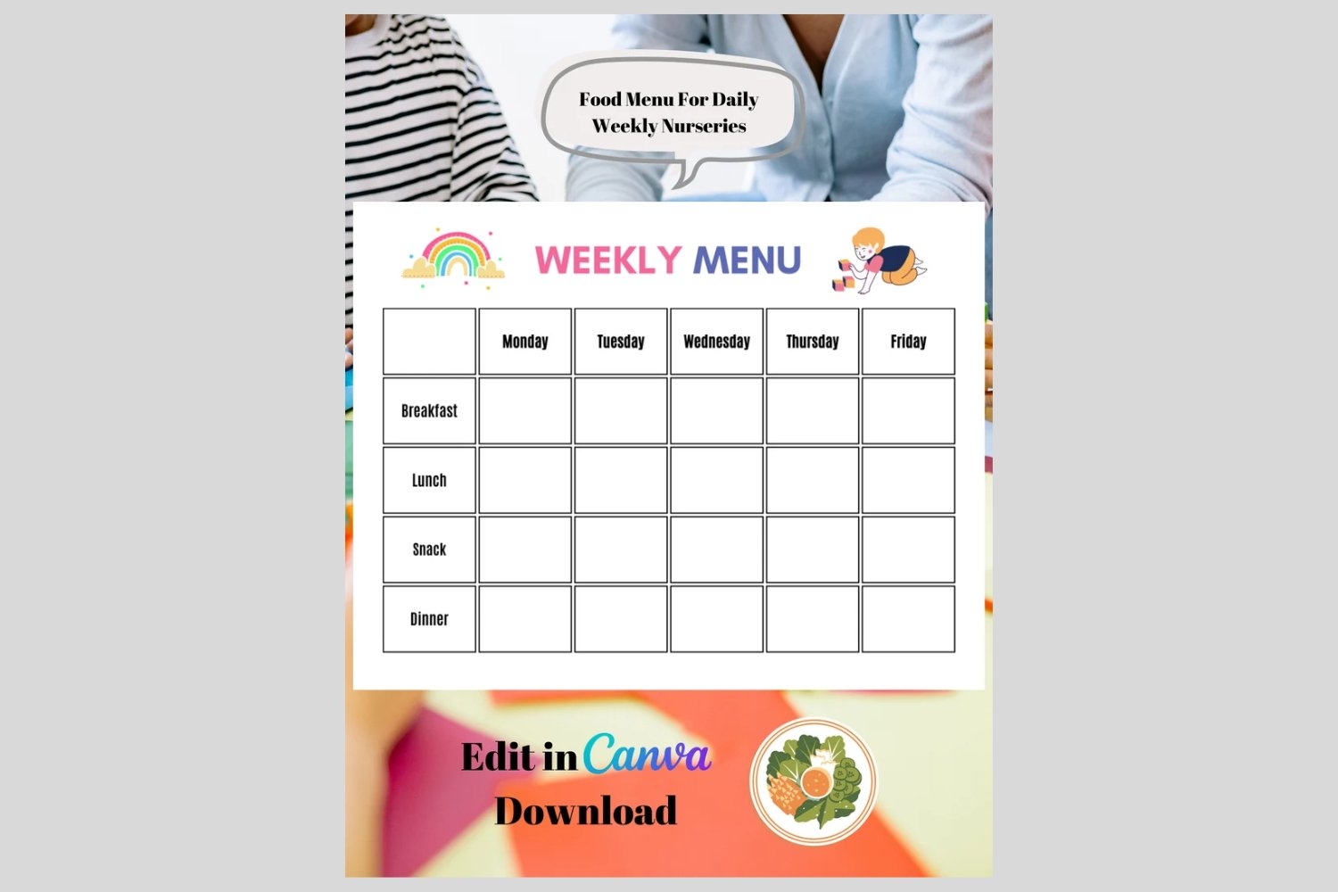 Daycare Weekly Nursery Menu Editable PDF For Preschool Daycare Weekly Nursery Menu Editable PDF For Preschool
