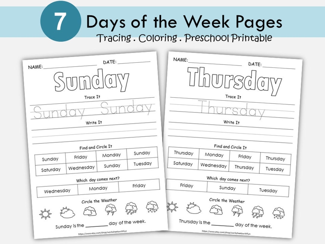 Days Of The Week Worksheets For Preschool And Kindergarten Learn 