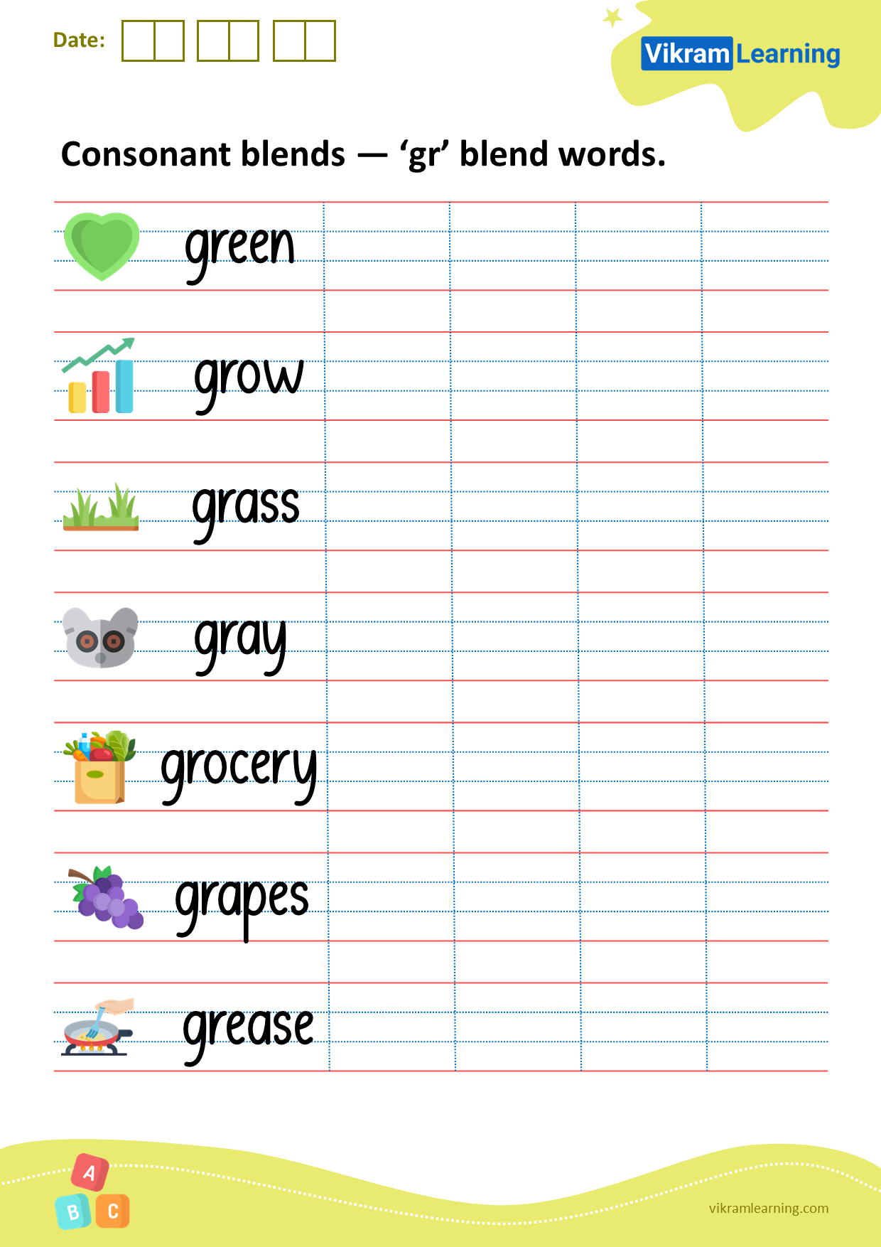 Download Consonant Blends gr Blend Words Worksheets Vikramlearning