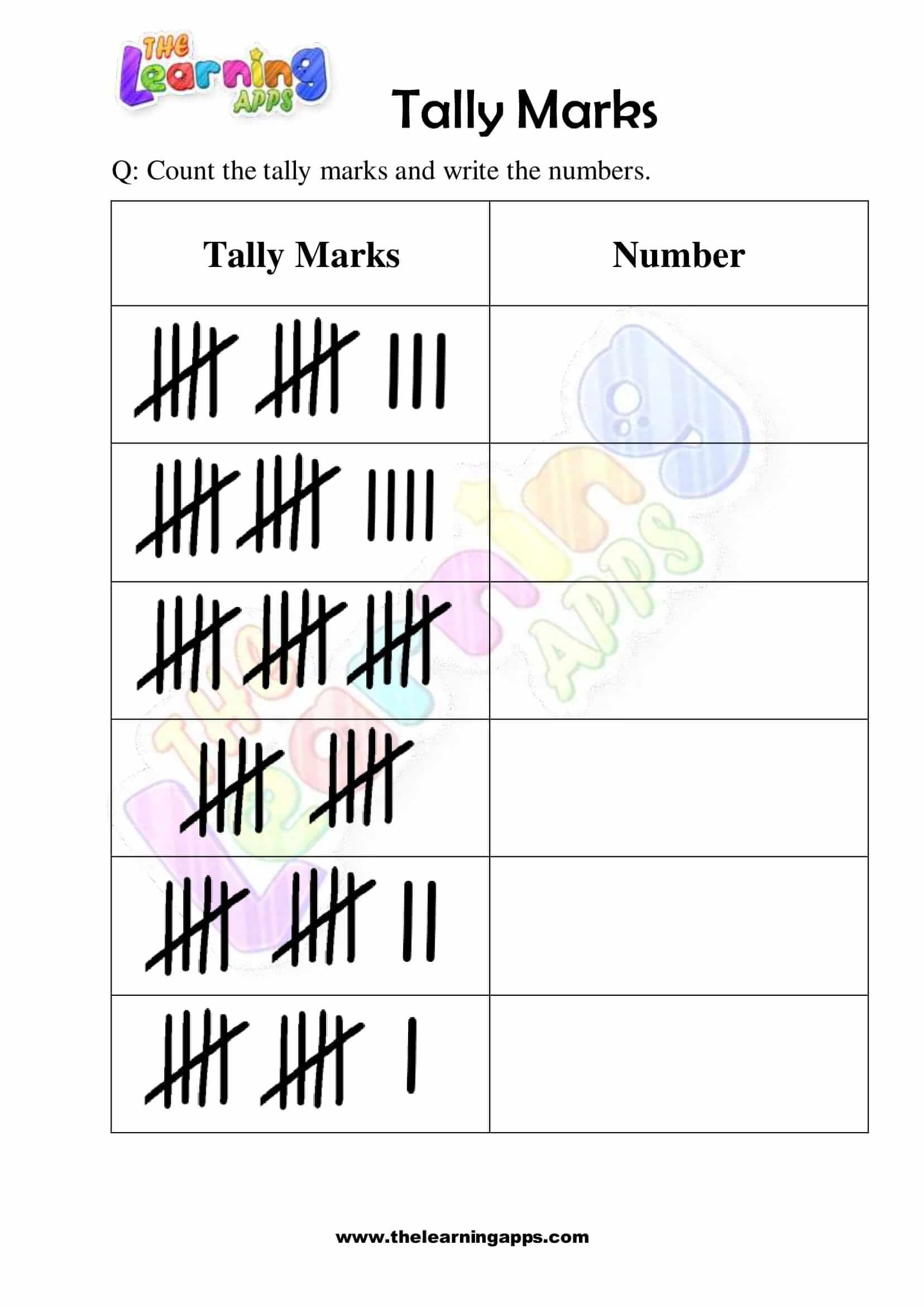 Printable Tally Mark Worksheet For Kindergarten