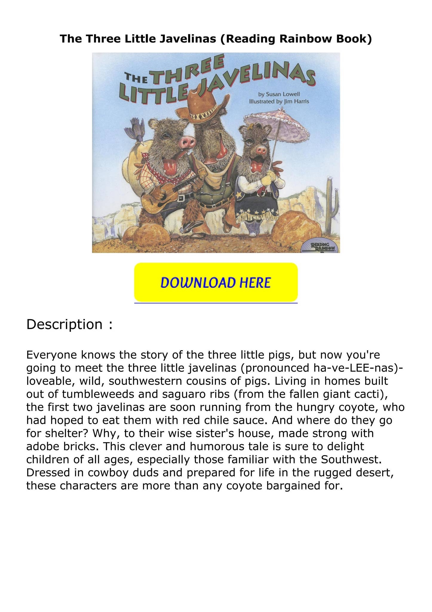 Download PDF The Three Little Javelinas Reading Rainbow Book By KeylaRowland Issuu